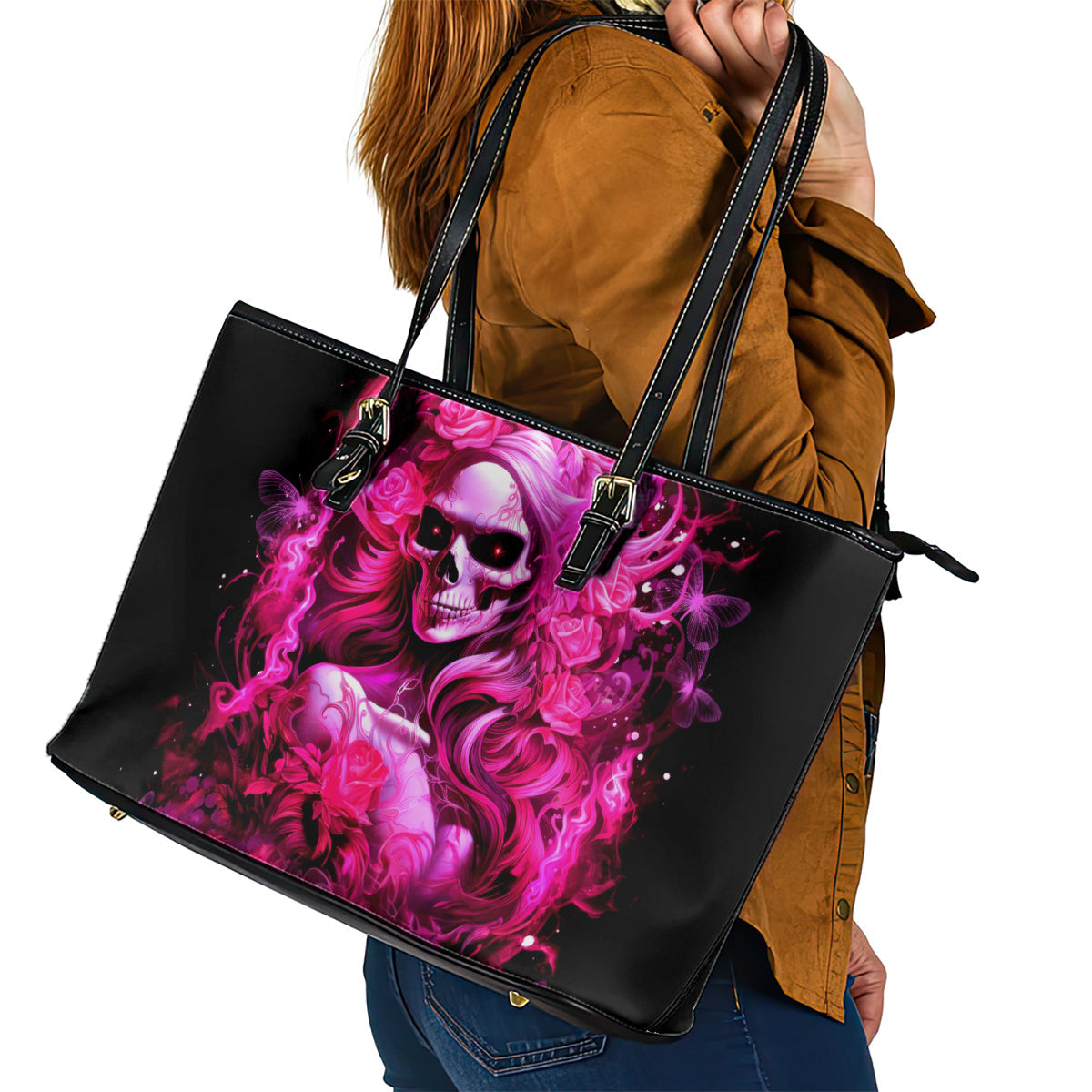 Skull Lady Leather Tote Bag Look Hot Be Cold DT01