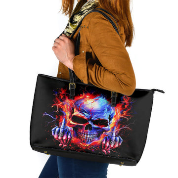 Flame Skull Leather Tote Bag My Give A Fuck Is Broken But My Go Fuck Yourself Is Fully Functional DT01