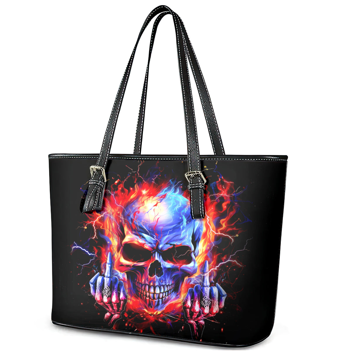 Flame Skull Leather Tote Bag My Give A Fuck Is Broken But My Go Fuck Yourself Is Fully Functional DT01
