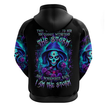 Skull Lady Hoodie Rose Skull She Whispered Back Iam The Storm DT01