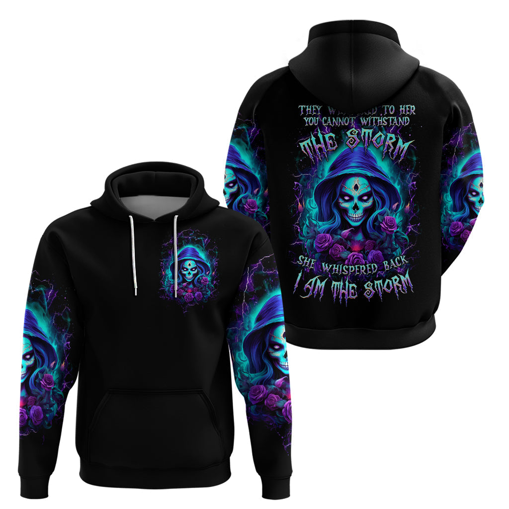 Skull Lady Hoodie Rose Skull She Whispered Back Iam The Storm DT01