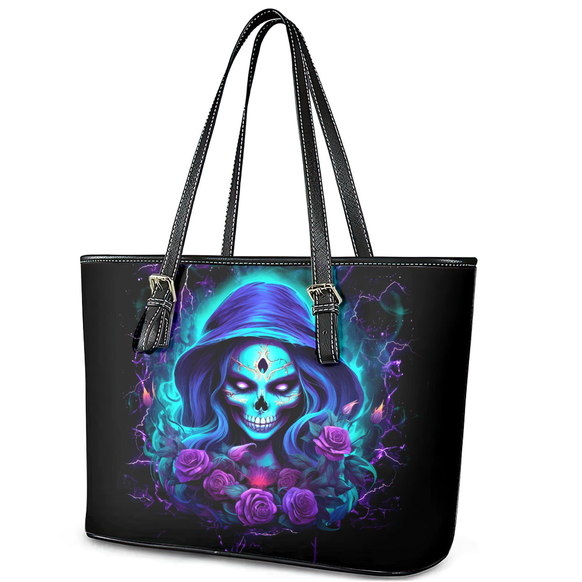Skull Lady Leather Tote Bag Rose Skull She Whispered Back Iam The Storm DT01