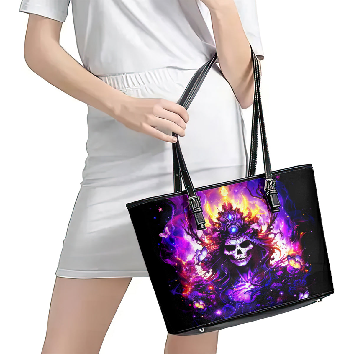 Queen Skull Leather Tote Bag Sometimes An Angel Somethimes Hellraiser Always A Strong Woman DT01