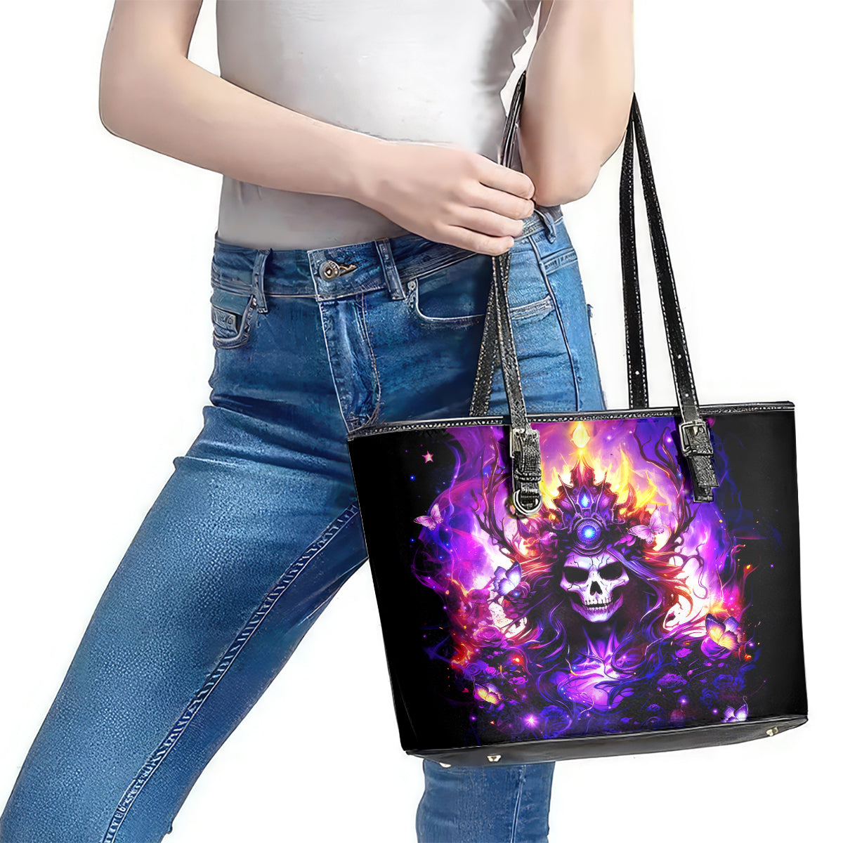 Queen Skull Leather Tote Bag Sometimes An Angel Somethimes Hellraiser Always A Strong Woman DT01