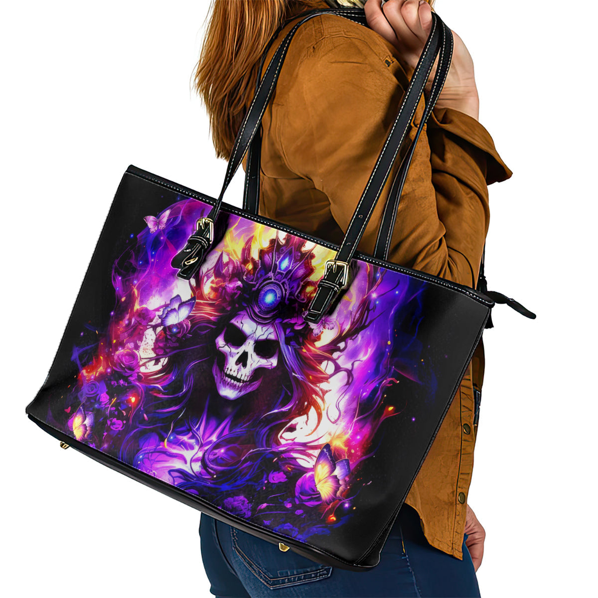Queen Skull Leather Tote Bag Sometimes An Angel Somethimes Hellraiser Always A Strong Woman DT01