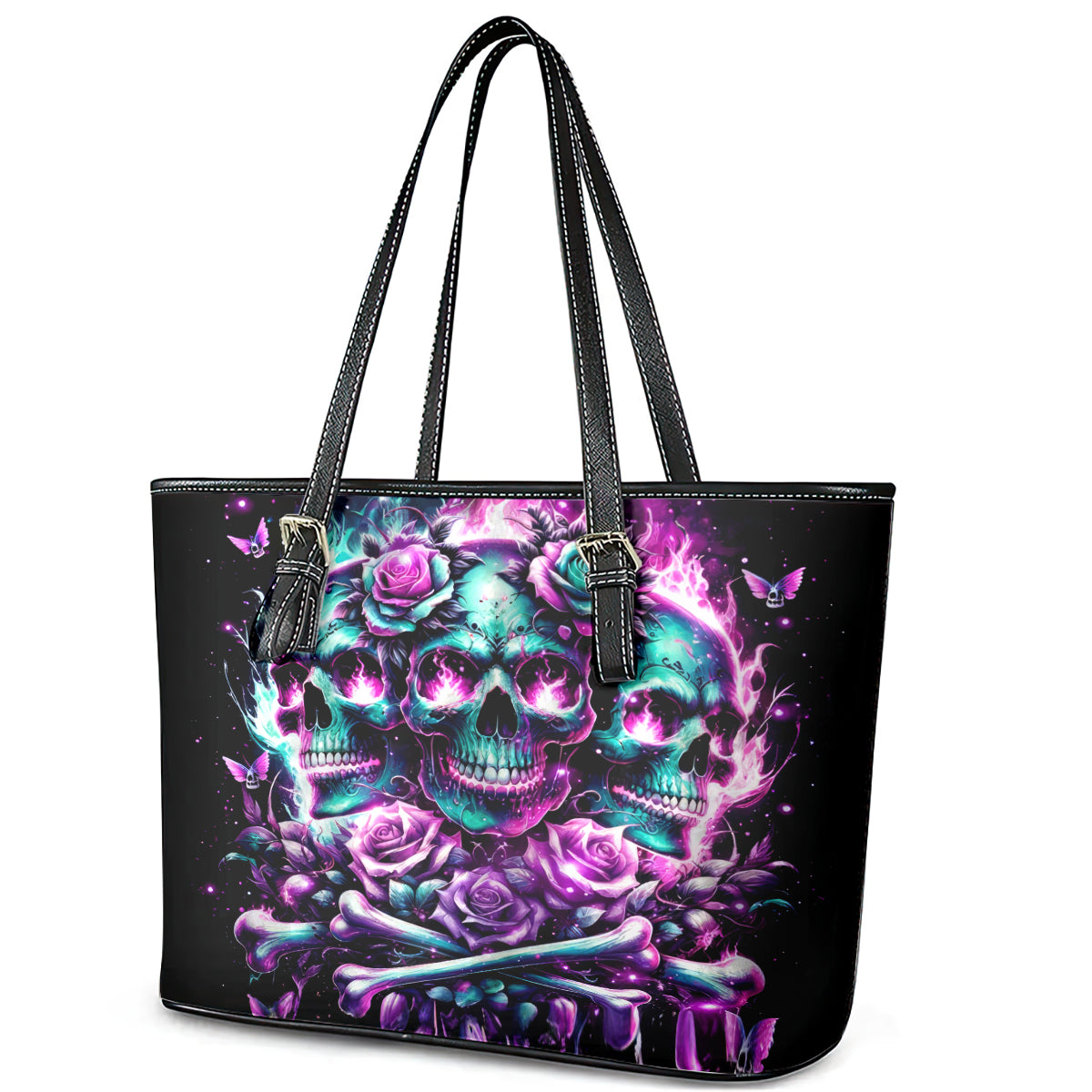 Rose Skull Leather Tote Bag Stuck Between IDK IDC And IDGAF DT01