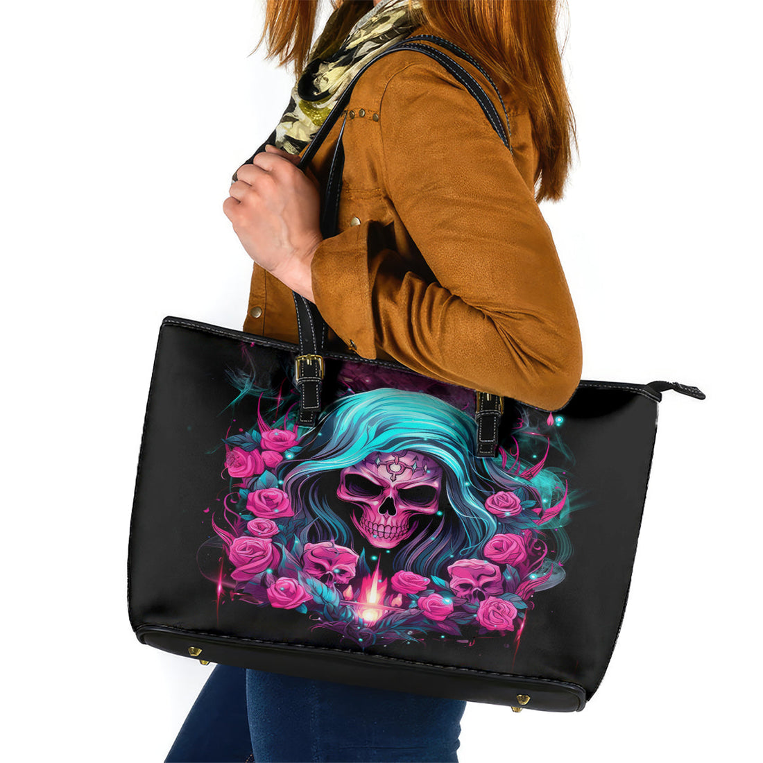 Lady Skull Leather Tote Bag The Good Girl In Me Got Tired Of The Bullshit DT01