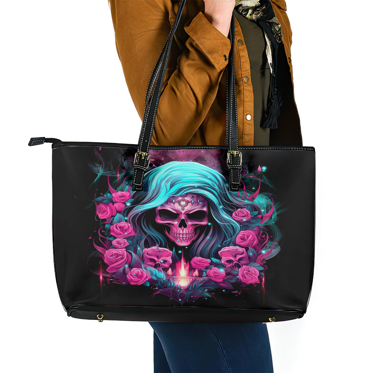 Lady Skull Leather Tote Bag The Good Girl In Me Got Tired Of The Bullshit DT01