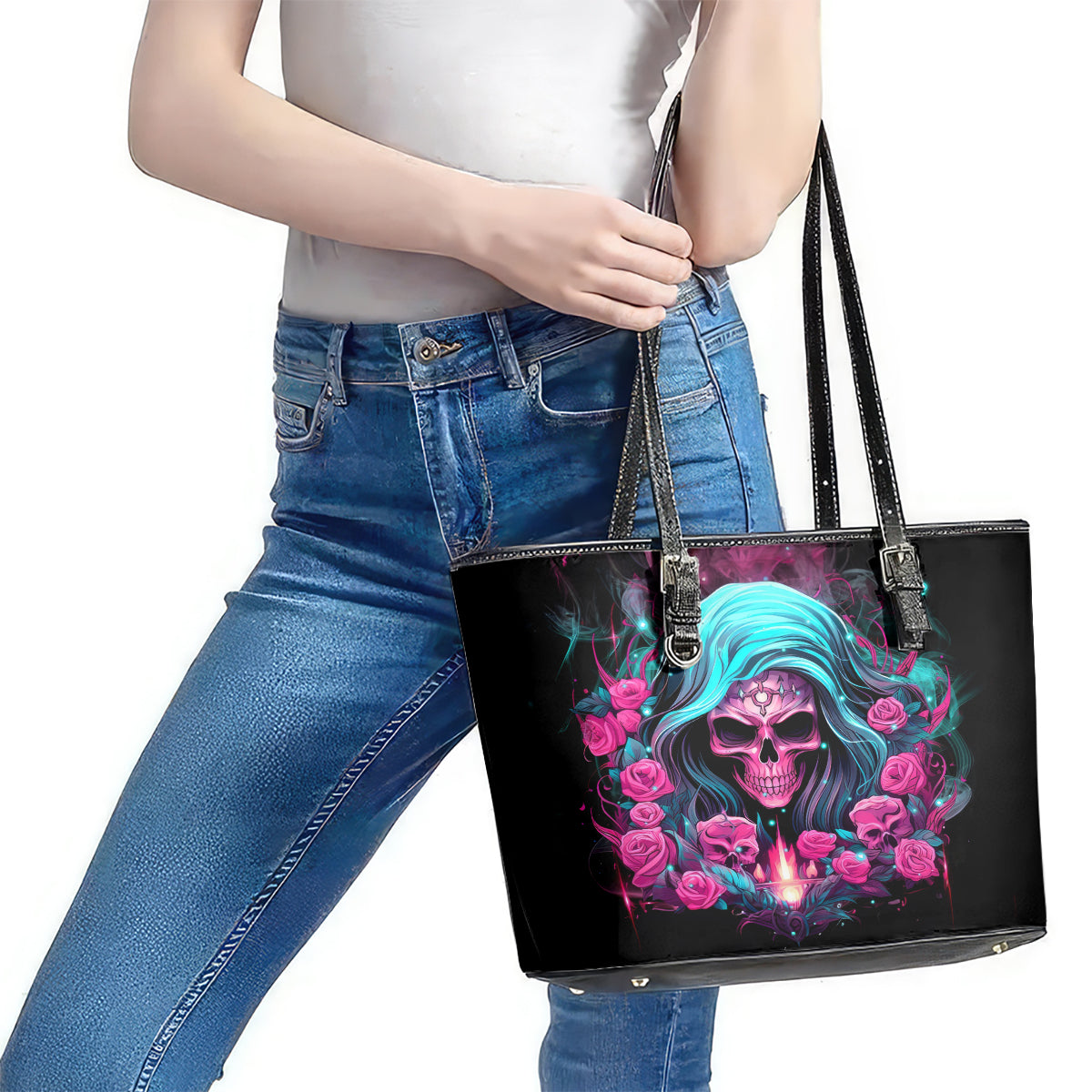 Lady Skull Leather Tote Bag The Good Girl In Me Got Tired Of The Bullshit DT01