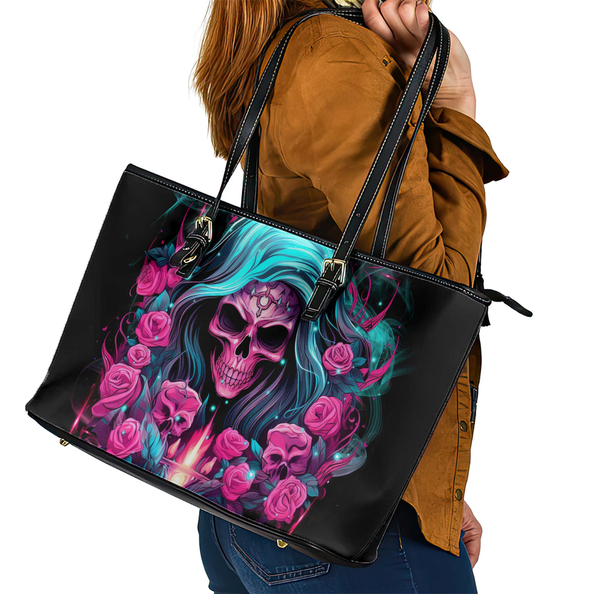 Lady Skull Leather Tote Bag The Good Girl In Me Got Tired Of The Bullshit DT01
