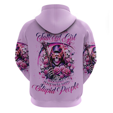 Reaper Skull Hoodie Warning This Tattooed Girl Doesn't Play Well With Stupid People DT01