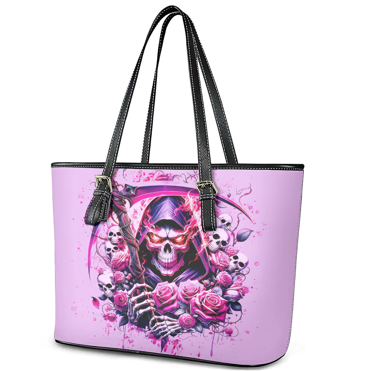 Reaper Skull Leather Tote Bag Warning This Tattooed Girl Doesn't Play Well With Stupid People DT01