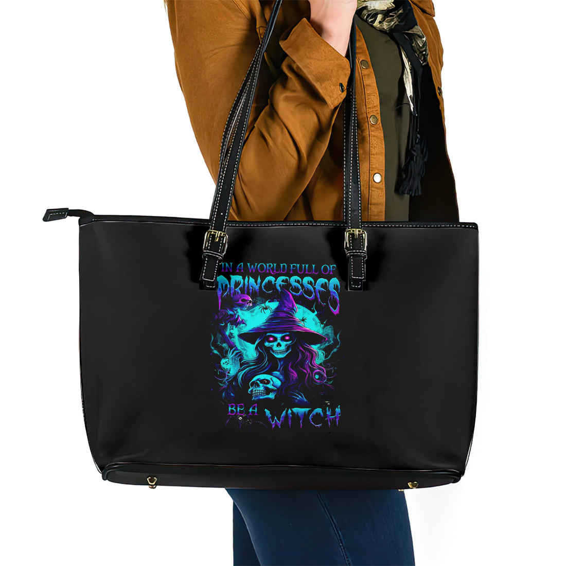 Witch Skull Leather Tote Bag In A World Full Of Princess Be A Witch DT01