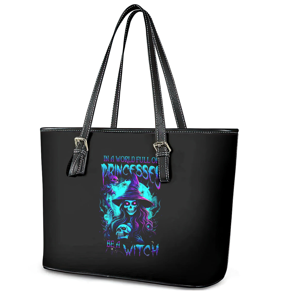 Witch Skull Leather Tote Bag In A World Full Of Princess Be A Witch DT01