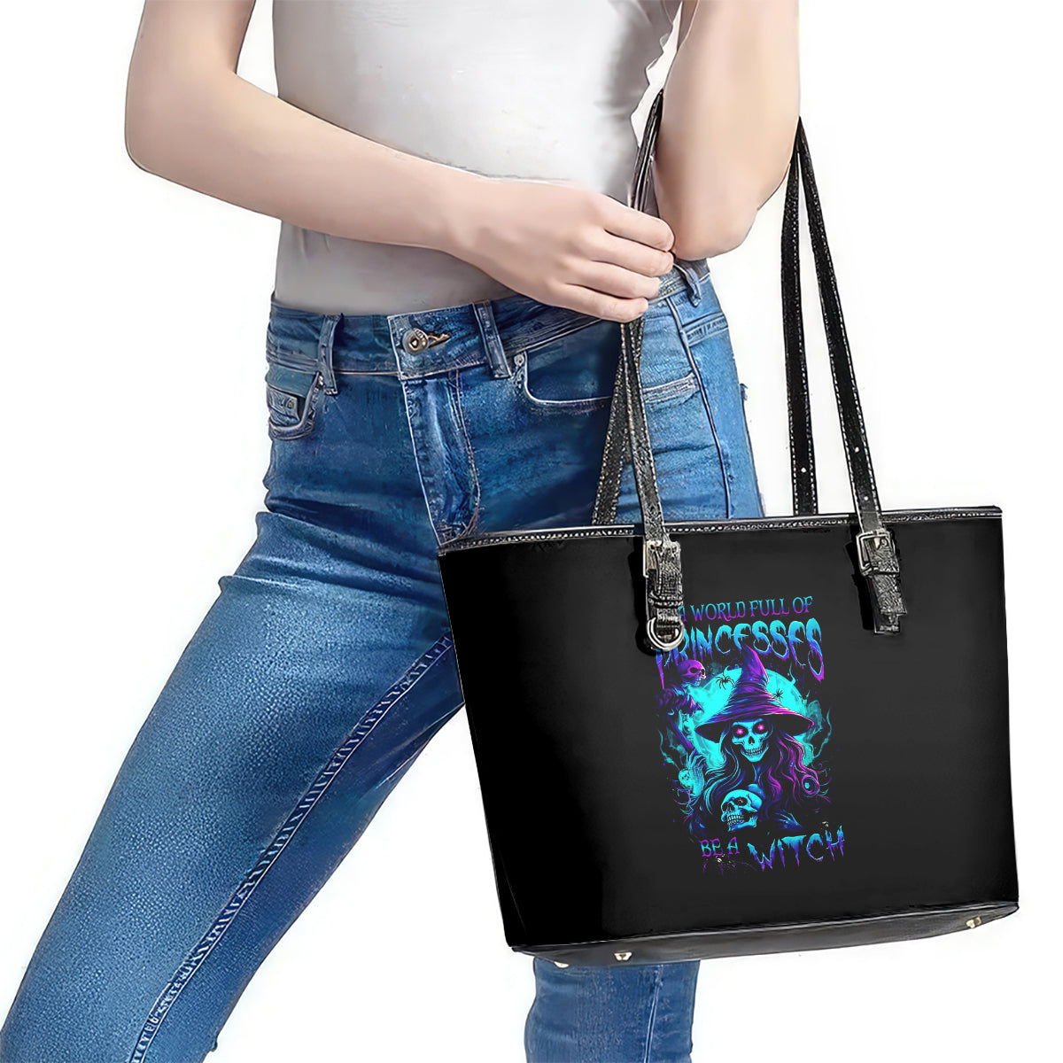 Witch Skull Leather Tote Bag In A World Full Of Princess Be A Witch DT01