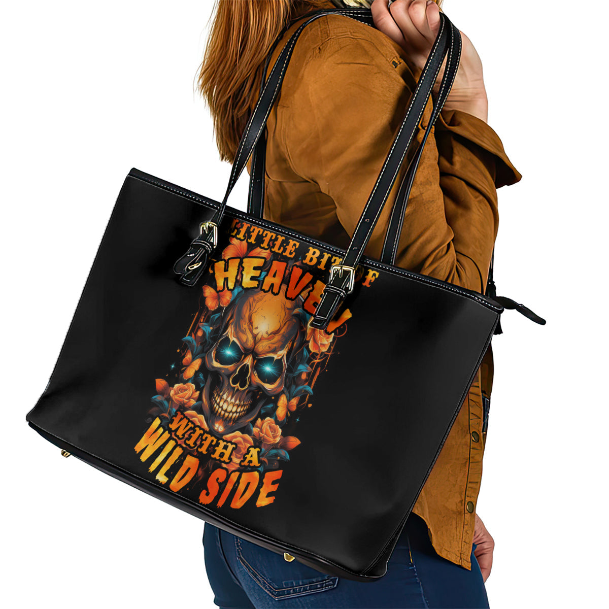 Flower Skull Leather Tote Bag Litte Bit Of Heaven With A Wild Side DT01