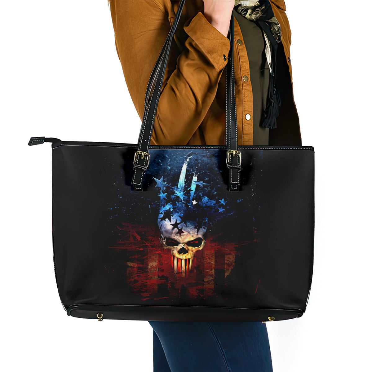 Vintage Skull Leather Tote Bag American Skull Vintage DT01