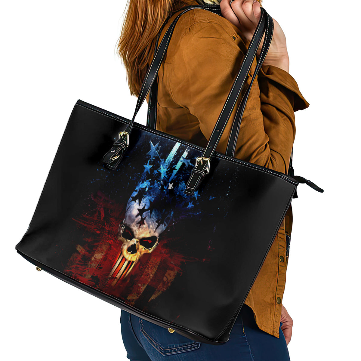 Vintage Skull Leather Tote Bag American Skull Vintage DT01