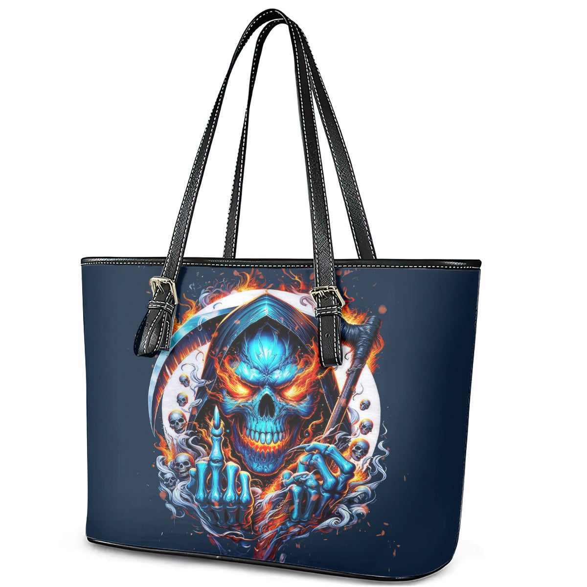 Reaper Skull Leather Tote Bag My Give A Fuck Is Broken But My Go Fuck Yourself Is Fully Functional DT01