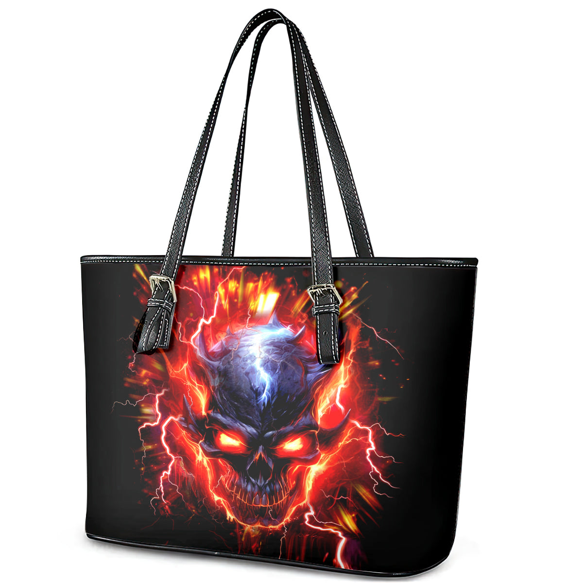 Flame Skull Leather Tote Bag I'm Never Alone My Demons Are With Me 24/7 DT01