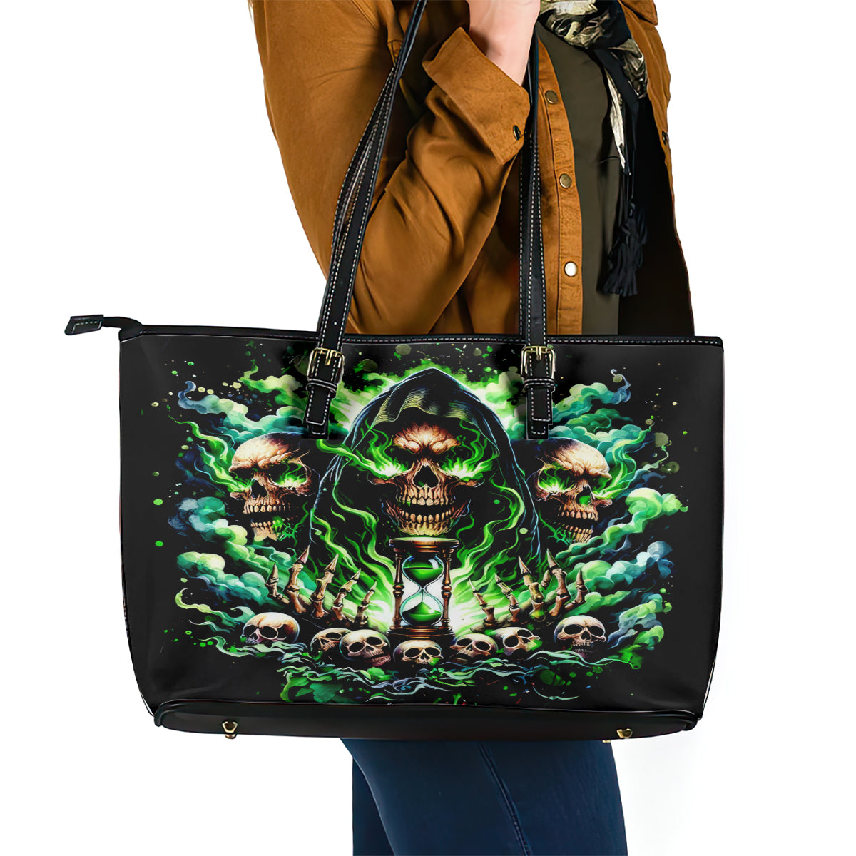 Witch Skull Leather Tote Bag Of Course I'm Going To Hell I'm Just Here To Pick You Up DT01
