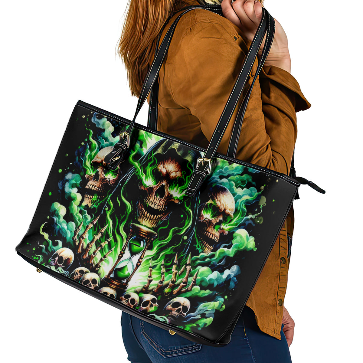 Witch Skull Leather Tote Bag Of Course I'm Going To Hell I'm Just Here To Pick You Up DT01
