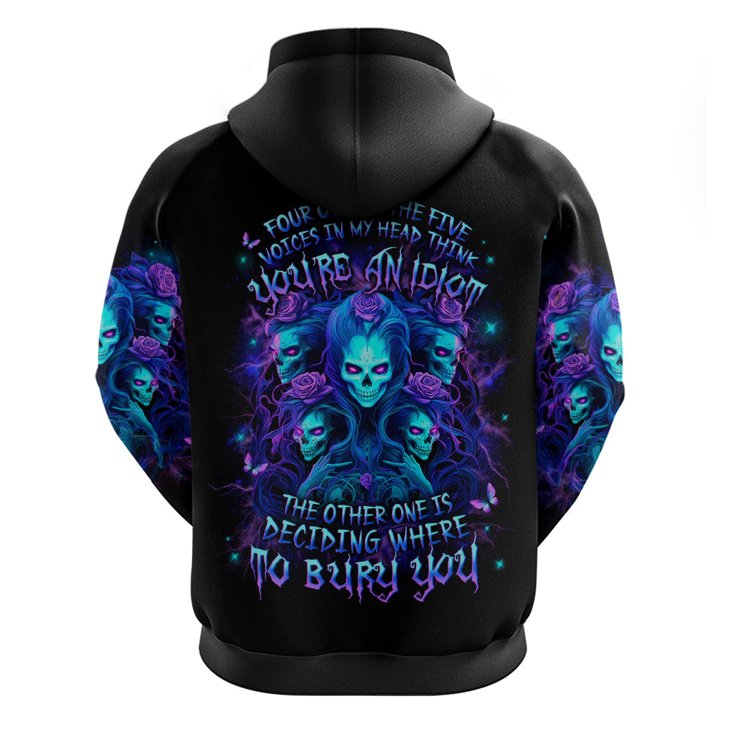 Rose Skull Hoodie Four Out Of The Five Voices In My Head Think You An Idiot DT01