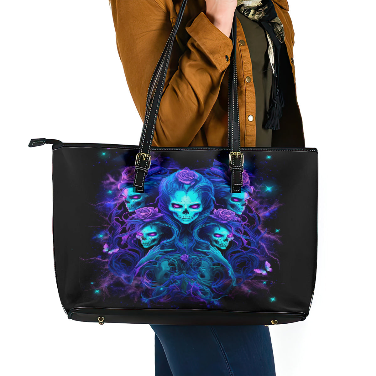 Rose Skull Leather Tote Bag Four Out Of The Five Voices In My Head Think You An Idiot DT01