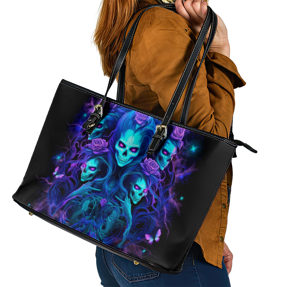 Rose Skull Leather Tote Bag Four Out Of The Five Voices In My Head Think You An Idiot DT01