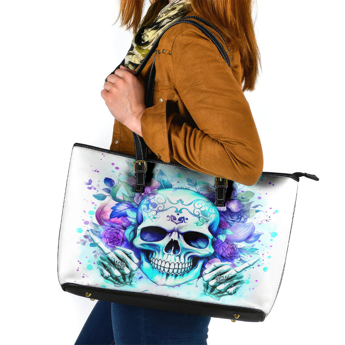 Rose SKull Leather Tote Bag My Give A Fuck Is Broken But My Go Fuck Yourself Is Fully Functional DT01