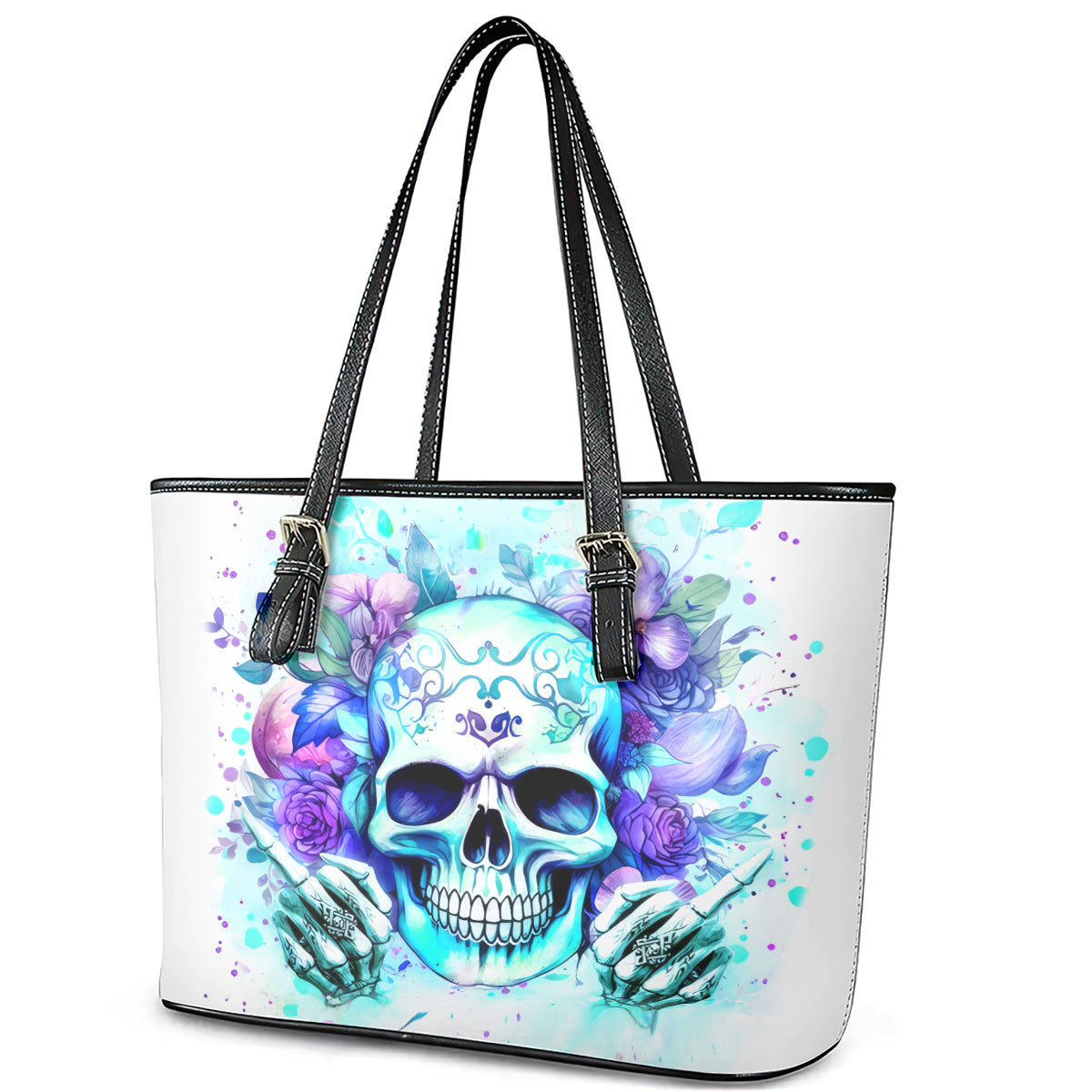 Rose SKull Leather Tote Bag My Give A Fuck Is Broken But My Go Fuck Yourself Is Fully Functional DT01