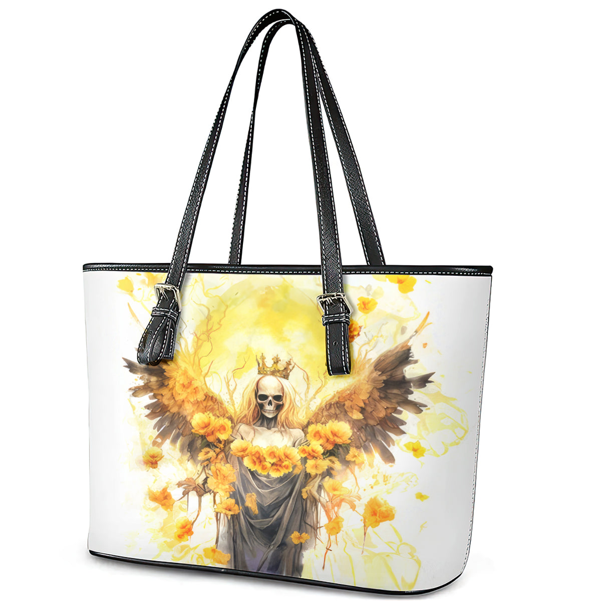 Flower Skull Angel Leather Tote Bag Bitch I'm The Fucking Queen DT01