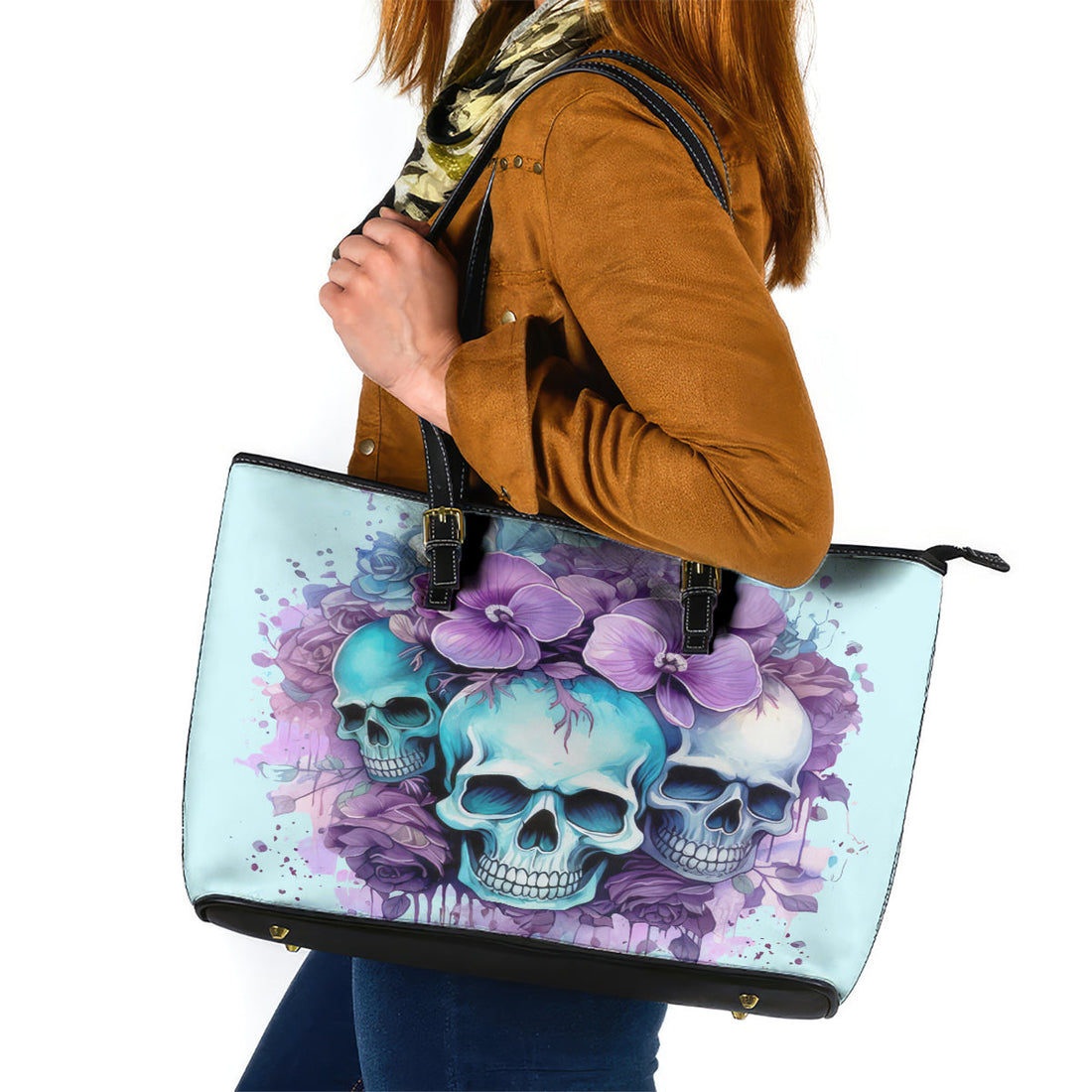 Flower Skull Angel Leather Tote Bag The Good Girl In Me Got Tired Of The Bullshit DT01