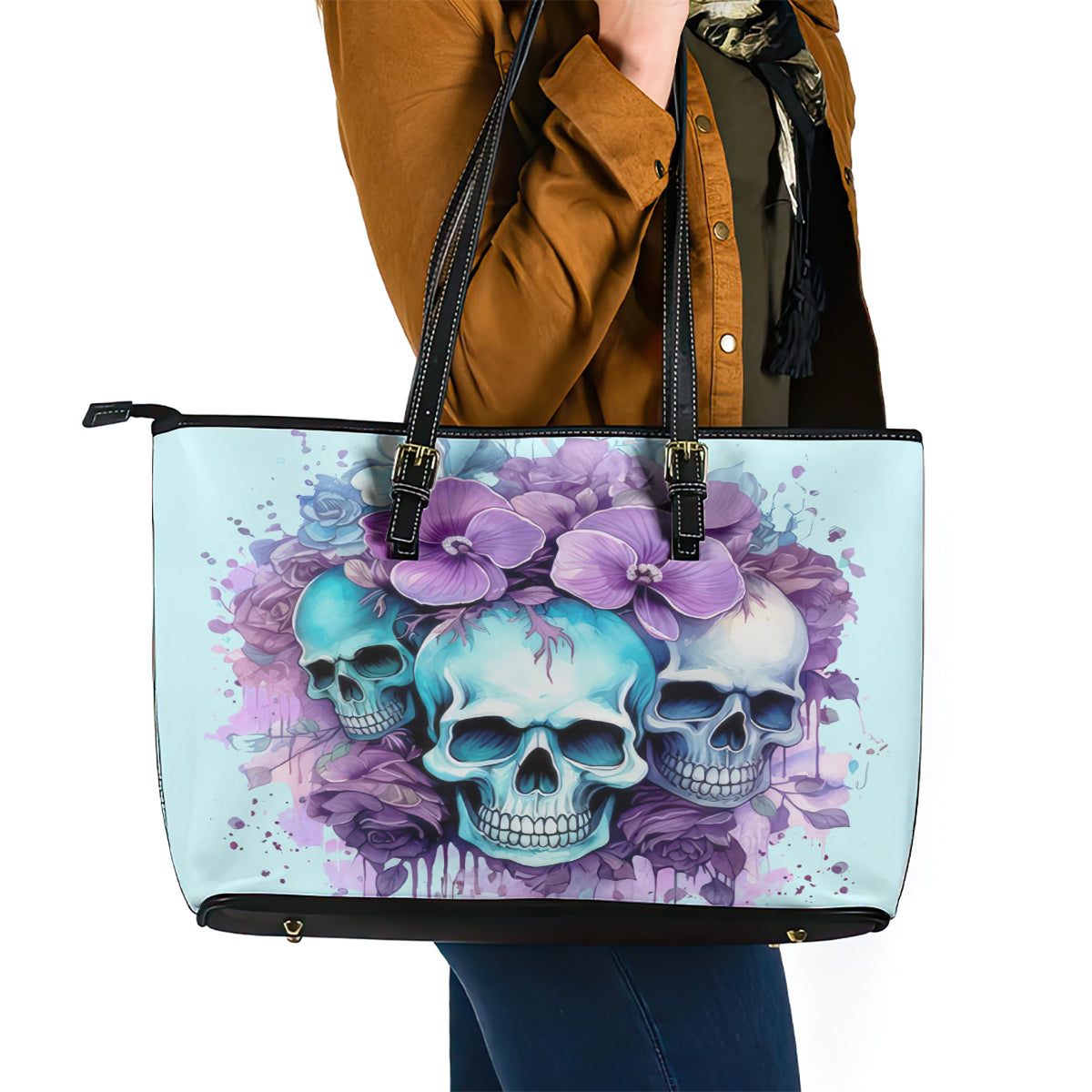Flower Skull Angel Leather Tote Bag The Good Girl In Me Got Tired Of The Bullshit DT01