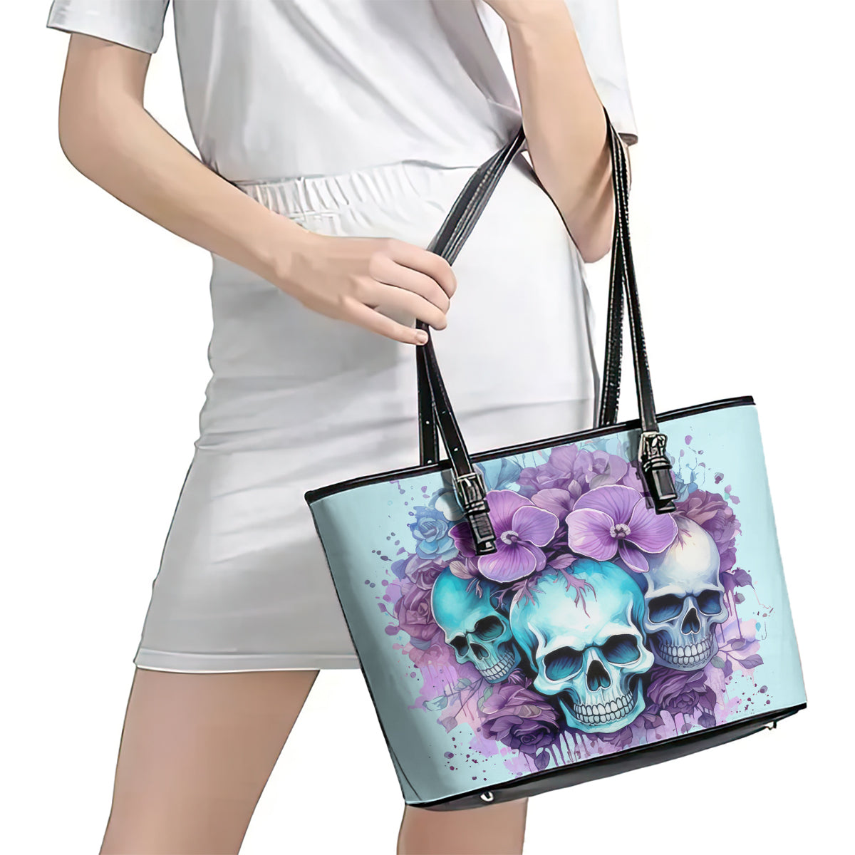 Flower Skull Angel Leather Tote Bag The Good Girl In Me Got Tired Of The Bullshit DT01