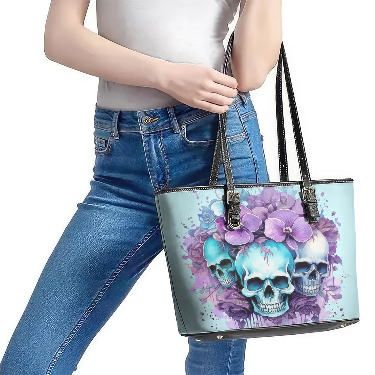 Flower Skull Angel Leather Tote Bag The Good Girl In Me Got Tired Of The Bullshit DT01