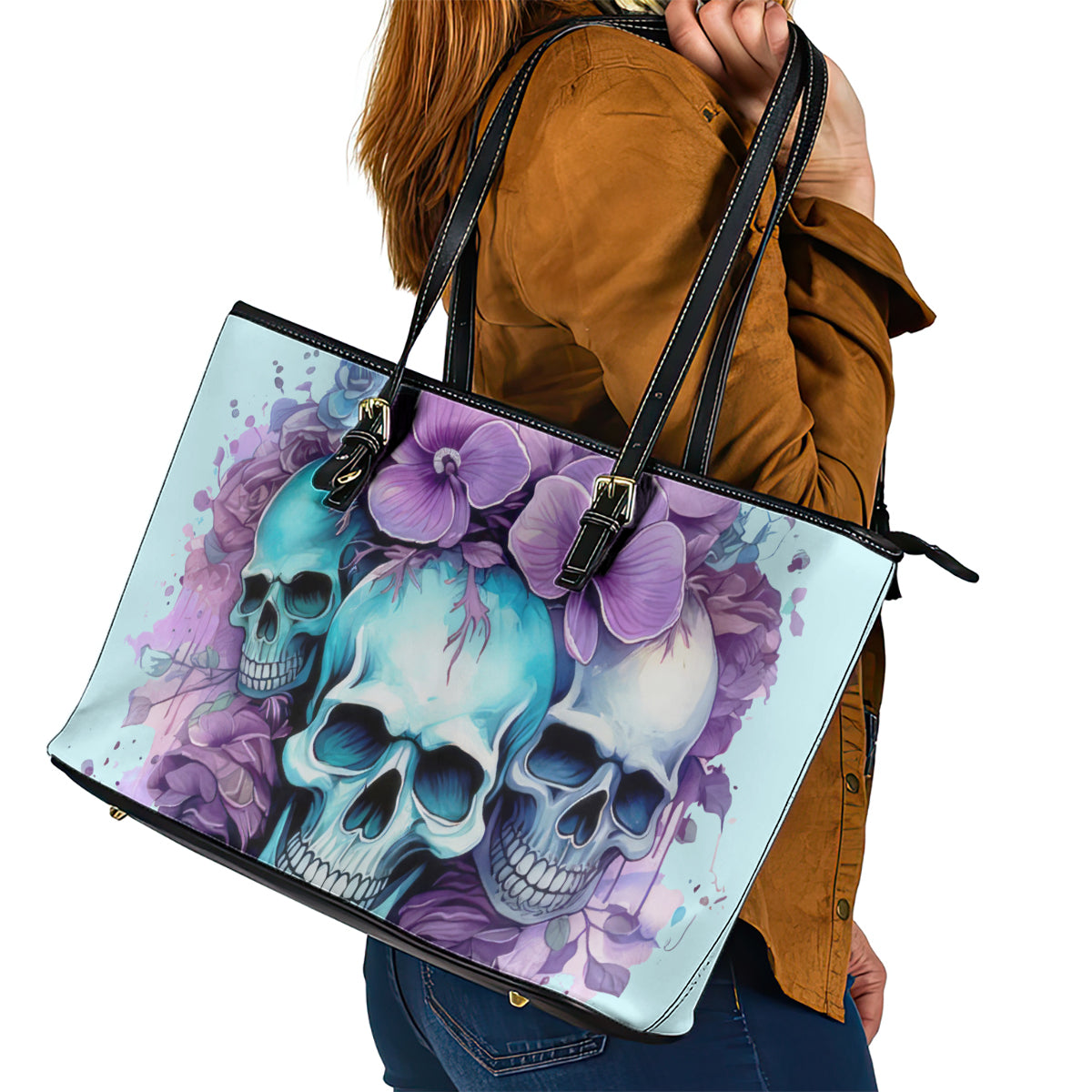 Flower Skull Angel Leather Tote Bag The Good Girl In Me Got Tired Of The Bullshit DT01