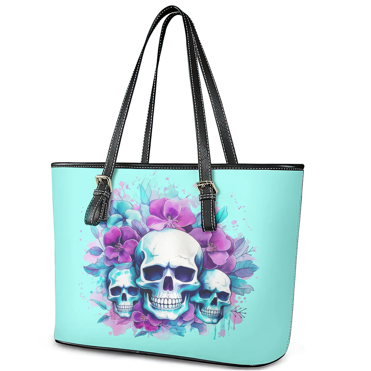 Flower Skull Angel Leather Tote Bag Stuck Between IDK IDC and IDGAF DT01