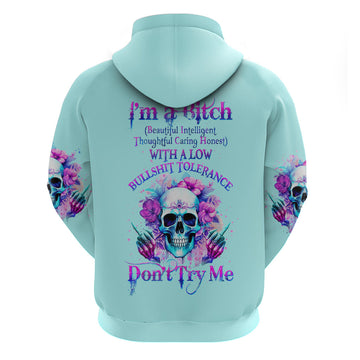 Flower Skull Angel Hoodie I'm A Bitch With A Flow Bullshit Tolerance DT01