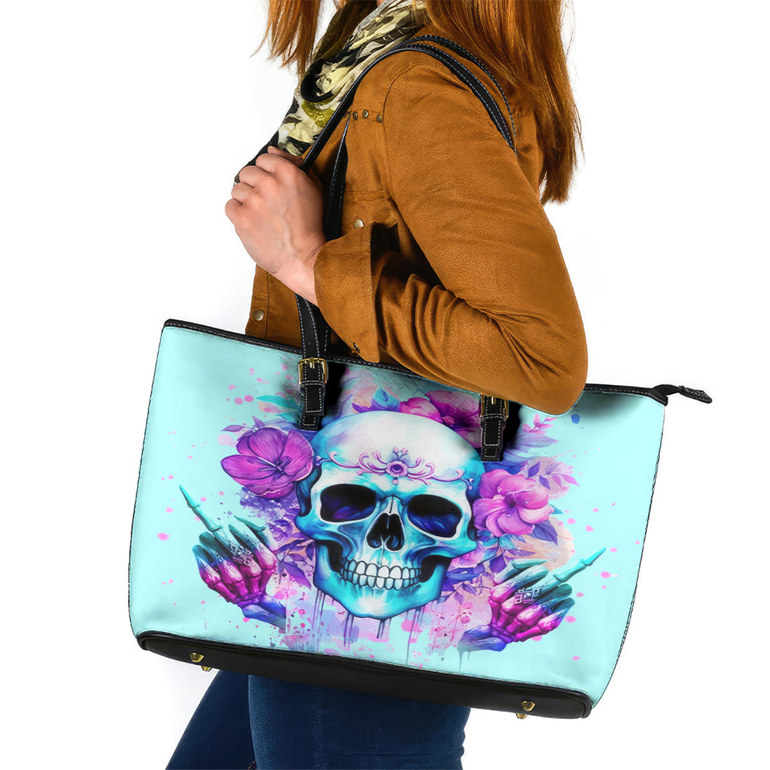 Flower Skull Angel Leather Tote Bag I'm A Bitch With A Flow Bullshit Tolerance DT01