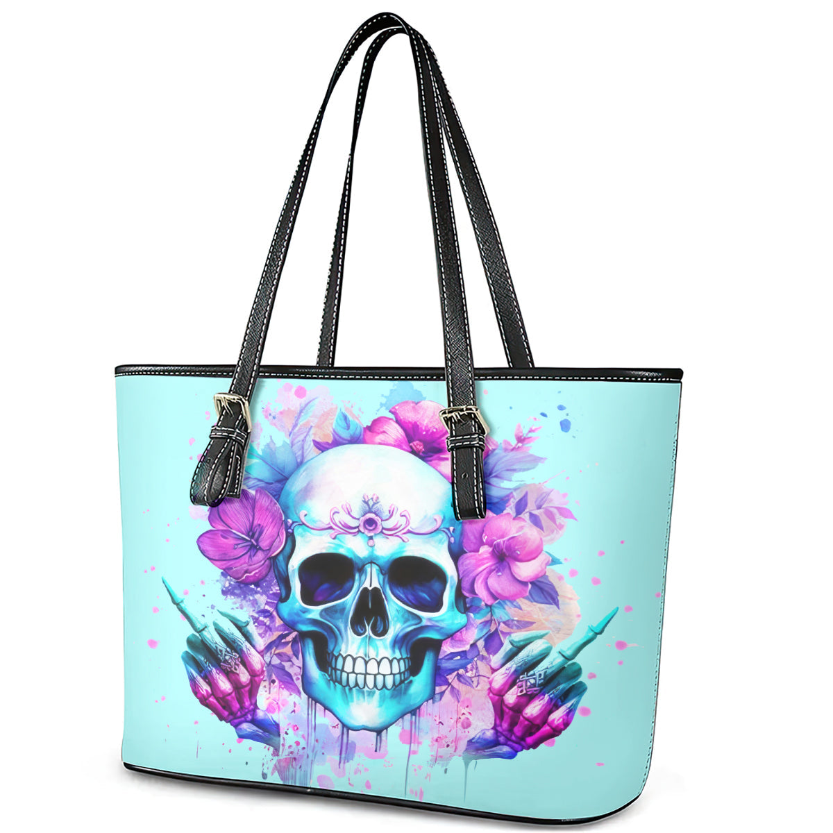 Flower Skull Angel Leather Tote Bag I'm A Bitch With A Flow Bullshit Tolerance DT01