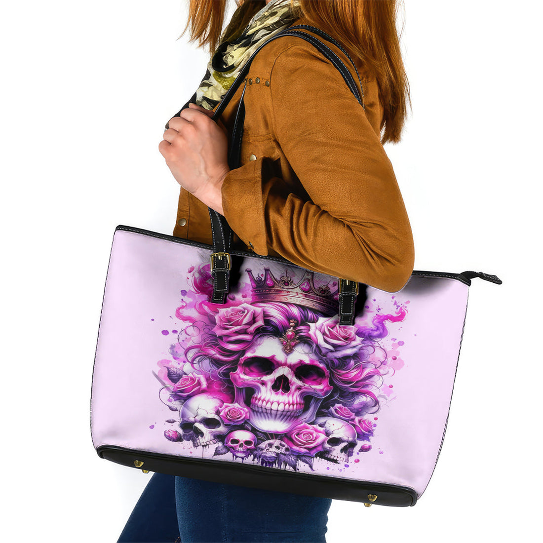 Rose Skull Leather Tote Bag Bitch I'm The Fucking Queen DT01