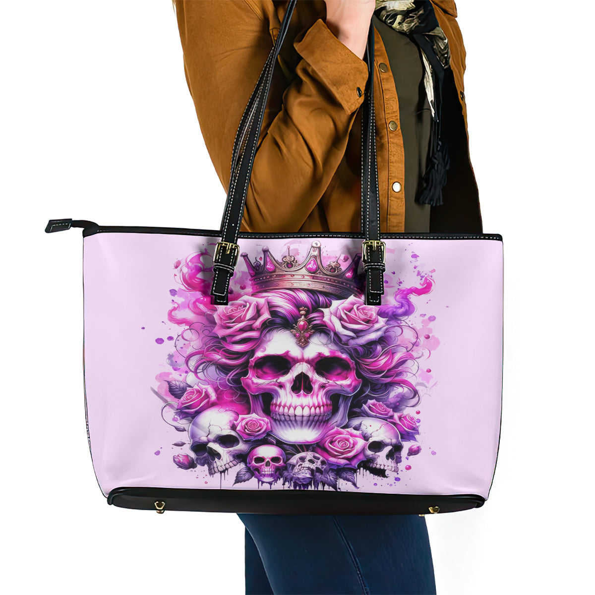 Rose Skull Leather Tote Bag Bitch I'm The Fucking Queen DT01