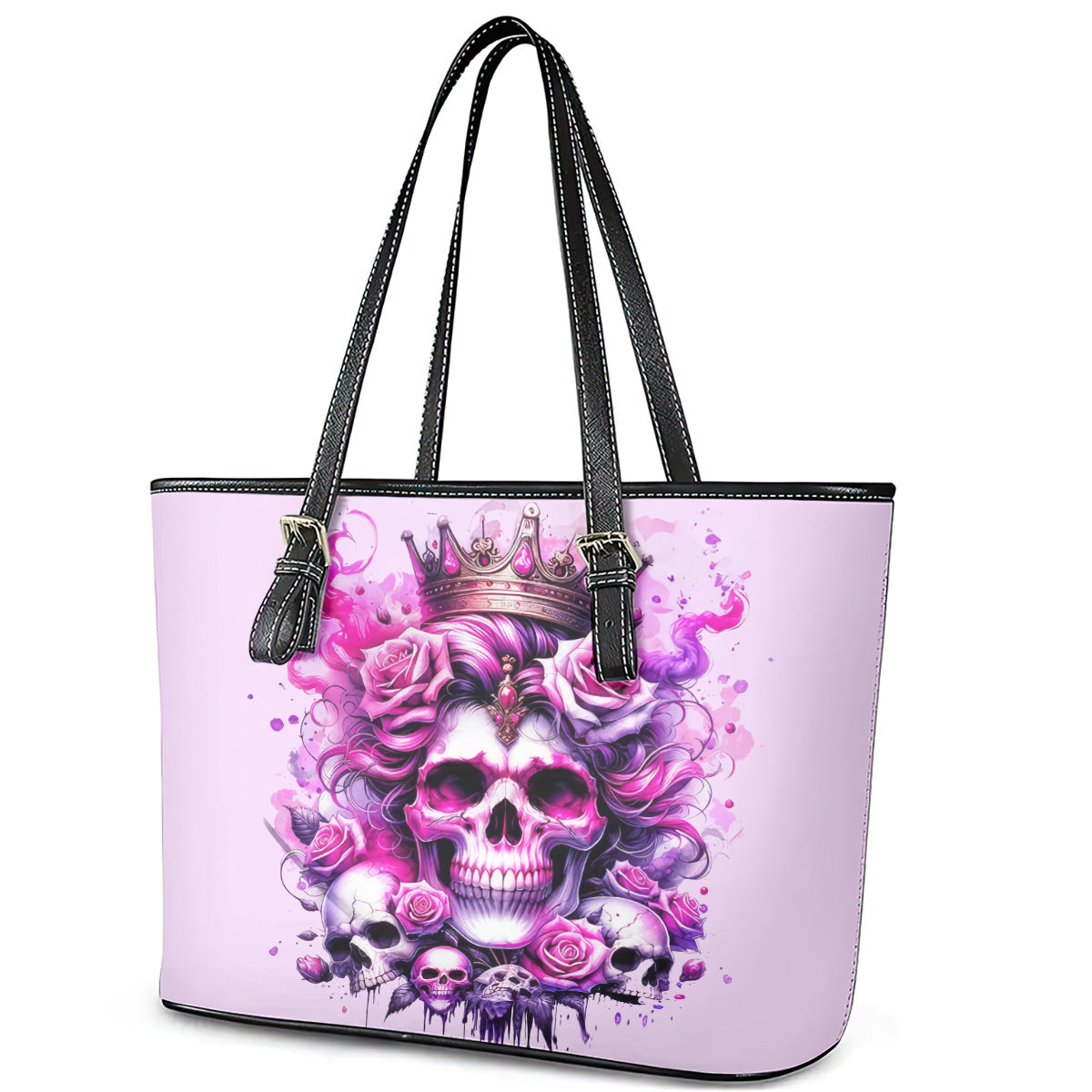 Rose Skull Leather Tote Bag Bitch I'm The Fucking Queen DT01