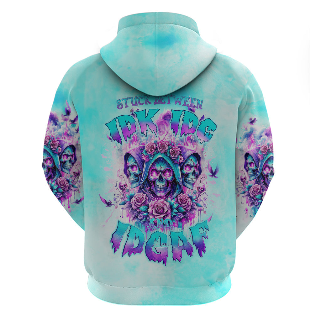 Flower Skull Angel Hoodie Stuck Between IDK IDC and IDGAF DT01