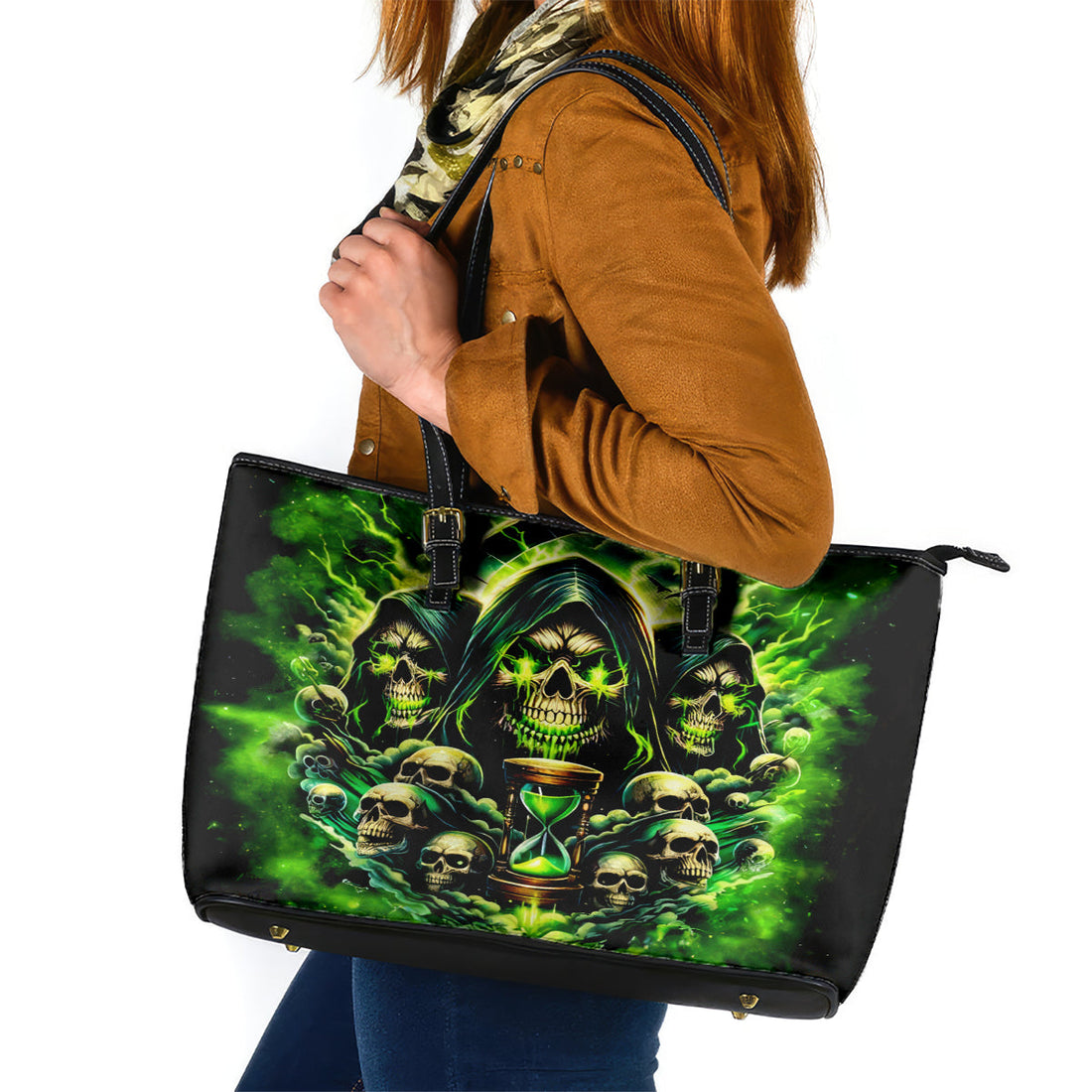 Flame Skull Leather Tote Bag I Have 3 Sides Quite Sweet Funny Crazy DT01