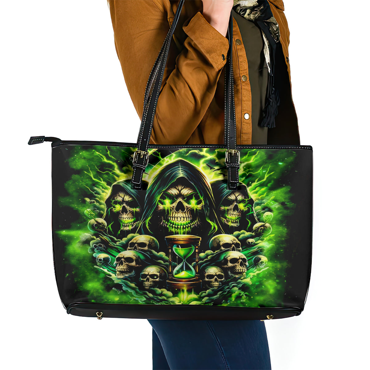 Flame Skull Leather Tote Bag I Have 3 Sides Quite Sweet Funny Crazy DT01