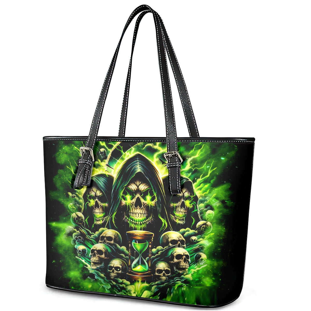Flame Skull Leather Tote Bag I Have 3 Sides Quite Sweet Funny Crazy DT01