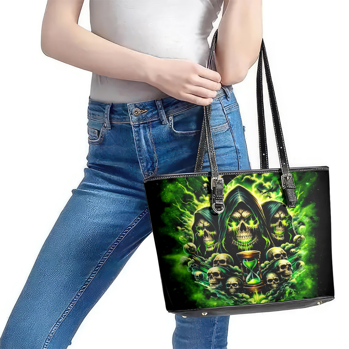 Flame Skull Leather Tote Bag I Have 3 Sides Quite Sweet Funny Crazy DT01