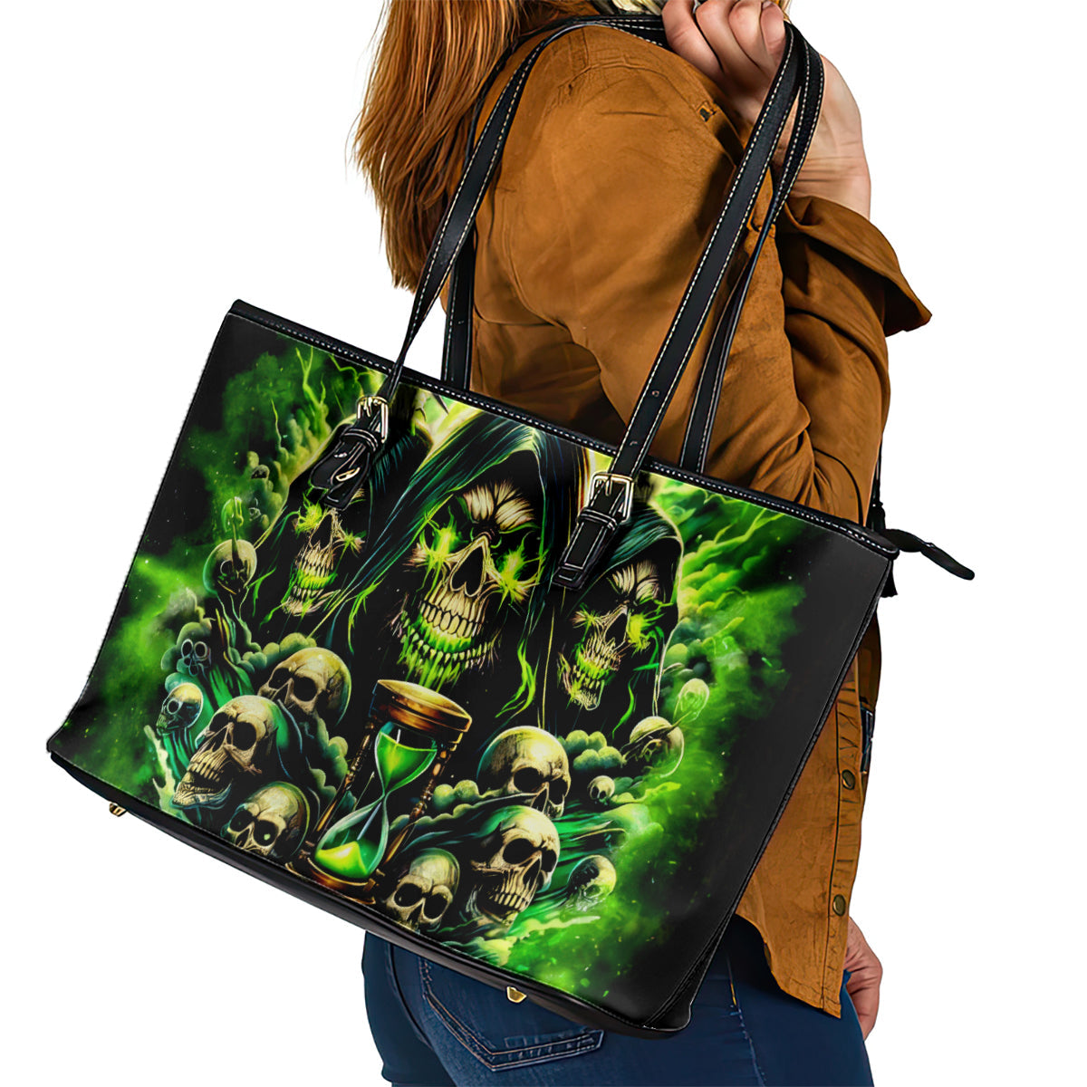 Flame Skull Leather Tote Bag I Have 3 Sides Quite Sweet Funny Crazy DT01